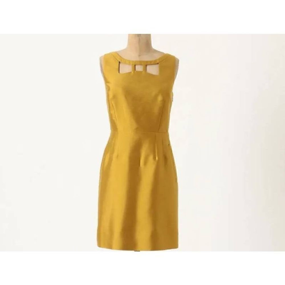 Maeve Anthropologie Gold A- Line Cut out Neckline Sheen Dress Size 4